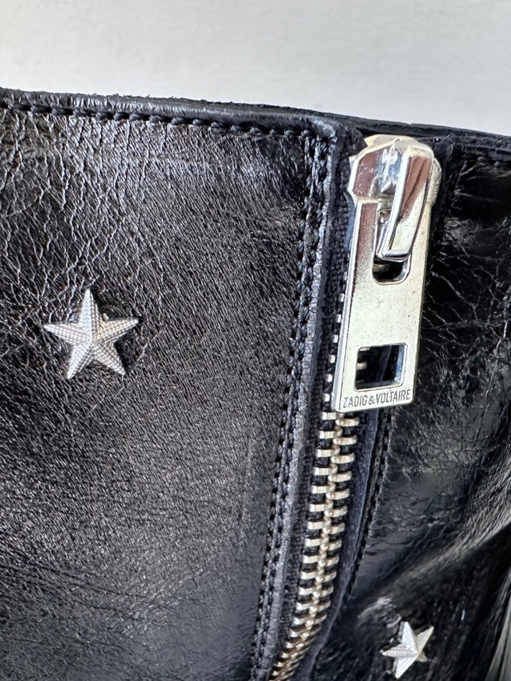 Zadig & Voltaire | Women's Star Studded Vintage Look Patent Leather Ankle Boots - Picture 6 of 8